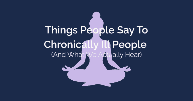 Light purple silhouette of a person in a yoga pose against a navy blue background, representing wellness advice for chronically ill people.