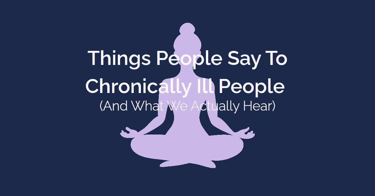 Light purple silhouette of a person in a yoga pose against a navy blue background, representing wellness advice for chronically ill people.