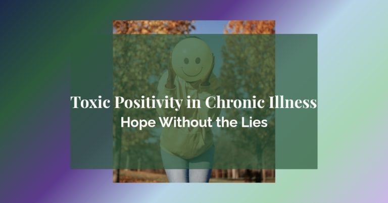 Person hiding their face behind a yellow smiley-face balloon, illustrating toxic positivity in chronic illness.